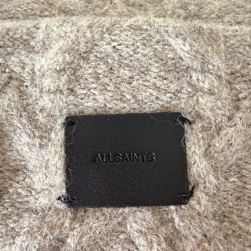 AllSaints Cable Knit Beanie Hat Ganache Brown Marl One Size New - Picture 2 of 5